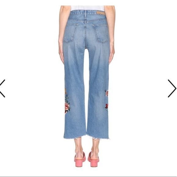 GRLFRND Helena Embroidered Button Fly Cropped Jeans Chelsea Hotel sz.25 - Picture 2 of 10